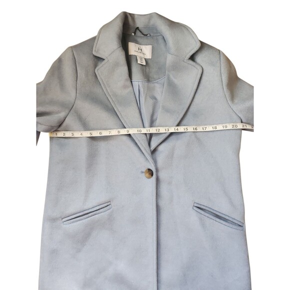 H Halston Brushed Wool Pea Coat Womens M Light Blue Mid-length Preppy Old Money - Picture 7 of 9